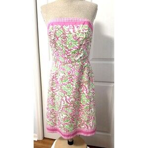 Lilly Pulitzer Women's Dress Size 8 Pink Print Green Summer Sundress Strapless
